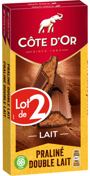 TABLETTES DE CHOCOLAT LAIT PRALINÉ DOUBLE LAIT
