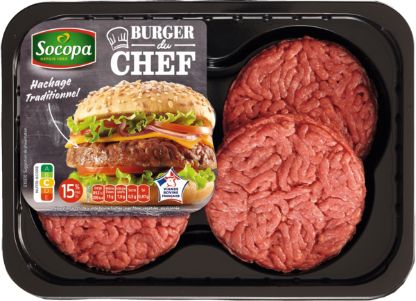 4 BURGERS DU CHEF 15% MG - PRÉPARATION DE VIANDE BOVINE HACHÉE (75%) ET DE FIBRES VÉGÉTALES
Intermarché Toutes et tous unis contre la vie chère