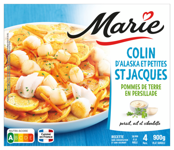 COLIN D'ALASKA ET PETITES SAINT JACQUES POMMES DE TERRE EN PERSILLADE 
