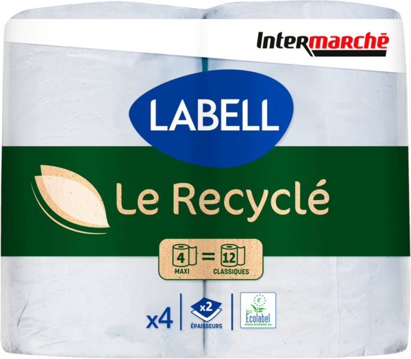 PAPIER TOILETTE ECOLABEL 100% FIBRES RECYCLÉES 4 MAXI ROULEAUX = 12 ROULEAUX CLASSIQUES 
