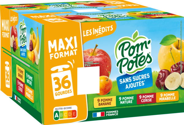 COMPOTES GOURDES LES INÉDITS SANS SUCRES AJOUTÉS POMME, MIRABELLE, BANANE, CERISE
                                     
