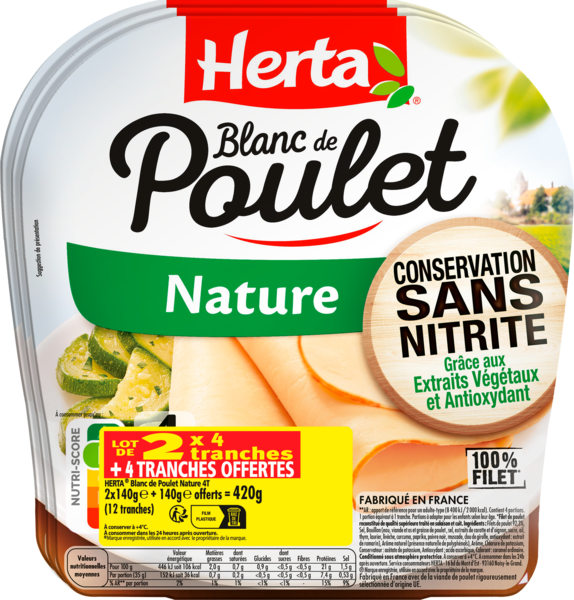 BLANC DE POULET NATURE CONSERVATION SANS NITRITE 4 TRANCHES 
