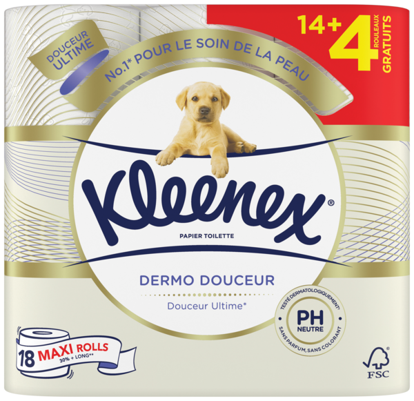 PAPIER HYGIÉNIQUE DERMO DOUCEUR X14 + 4 ROULEAUX OFFERTS

