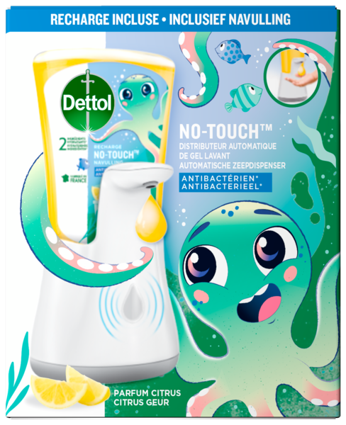 DISTRIBUTEUR AUTOMATIQUE DE GEL LAVANT + RECHARGE NO-TOUCH CITRON
