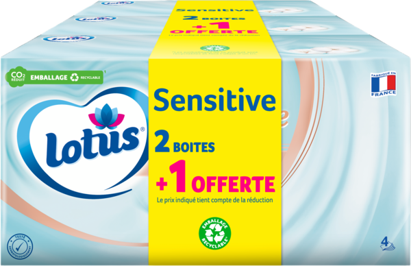 BOÎTE MOUCHOIRS SENSITIVE 80 X 2 + 1 BOÎTE OFFERTE
