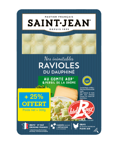 RAVIOLES DU DAUPHINÉ LABEL ROUGE
AU COMTÉ AOP & PERSIL DE LA DRÔME
