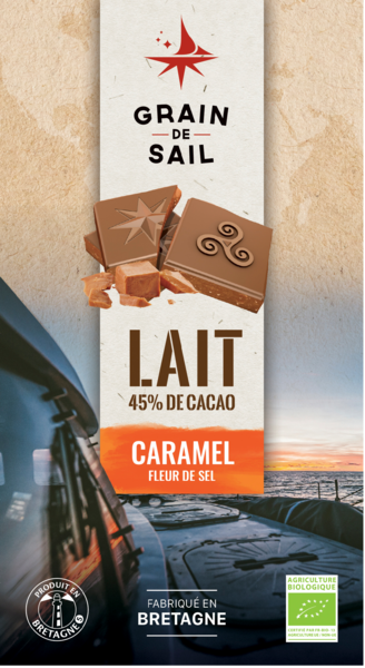 TABLETTE DE CHOCOLAT AU LAIT CARAMEL ET FLEUR DE SEL BIO
