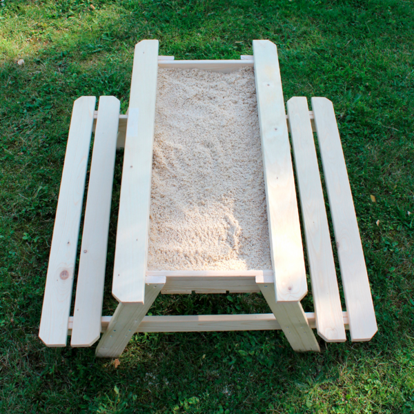 TABLE EN BOIS POUR ENFANT AVEC BAC À SABLE INTÉGRÉ 
